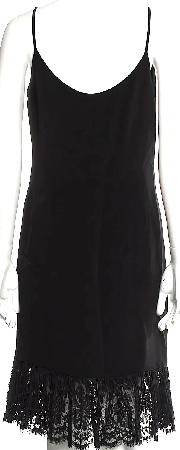 GENNY ITALY. Robe en soie noire mélangée avec détails en dentelle et plissés