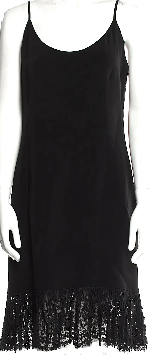 GENNY ITALY. Robe en soie noire mélangée avec détails en dentelle et plissés