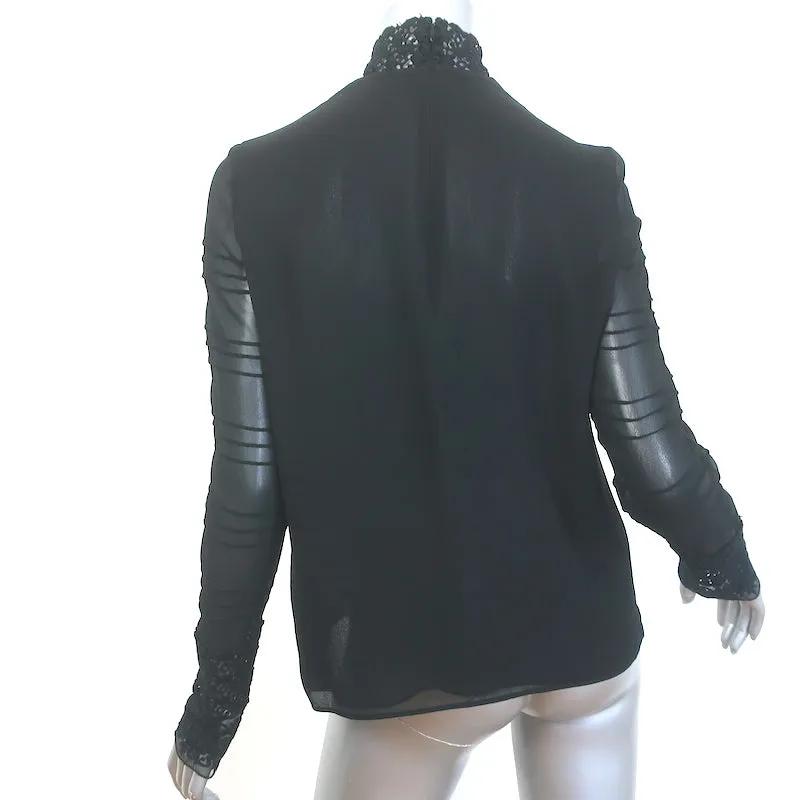Giambattista Valli Blouse en Soie Noire avec Dentelle au Crochet Taille 42 Manches Longues