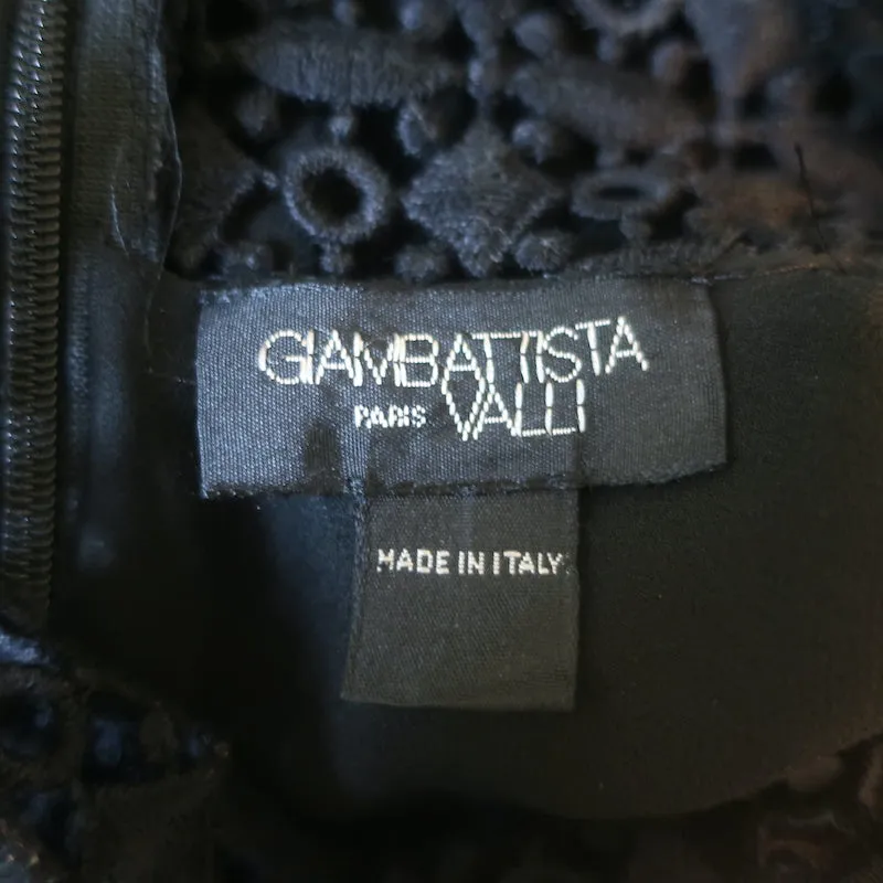 Giambattista Valli Blouse en Soie Noire avec Dentelle au Crochet Taille 42 Manches Longues