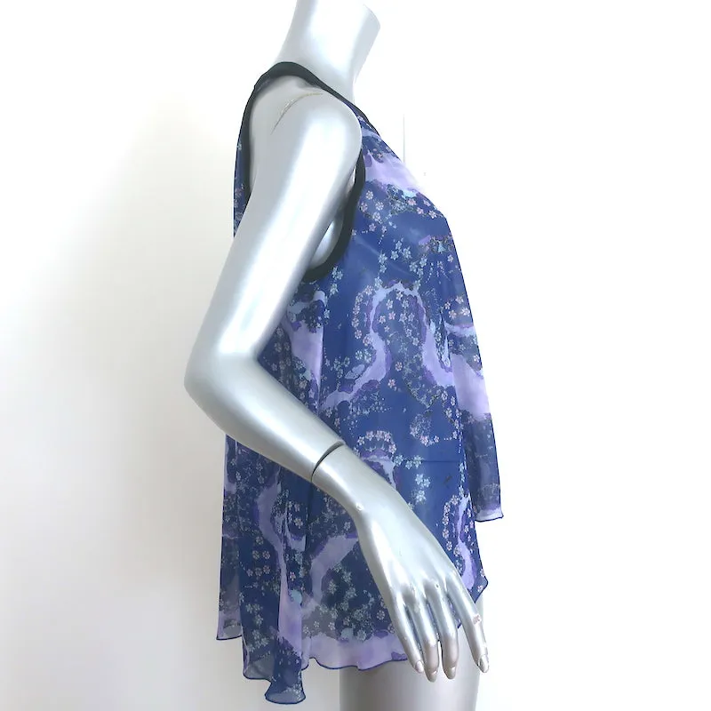 Giambattista Valli Haut trapèze sans manches Navy/Purple Imprimé floral en mousseline Taille 38
