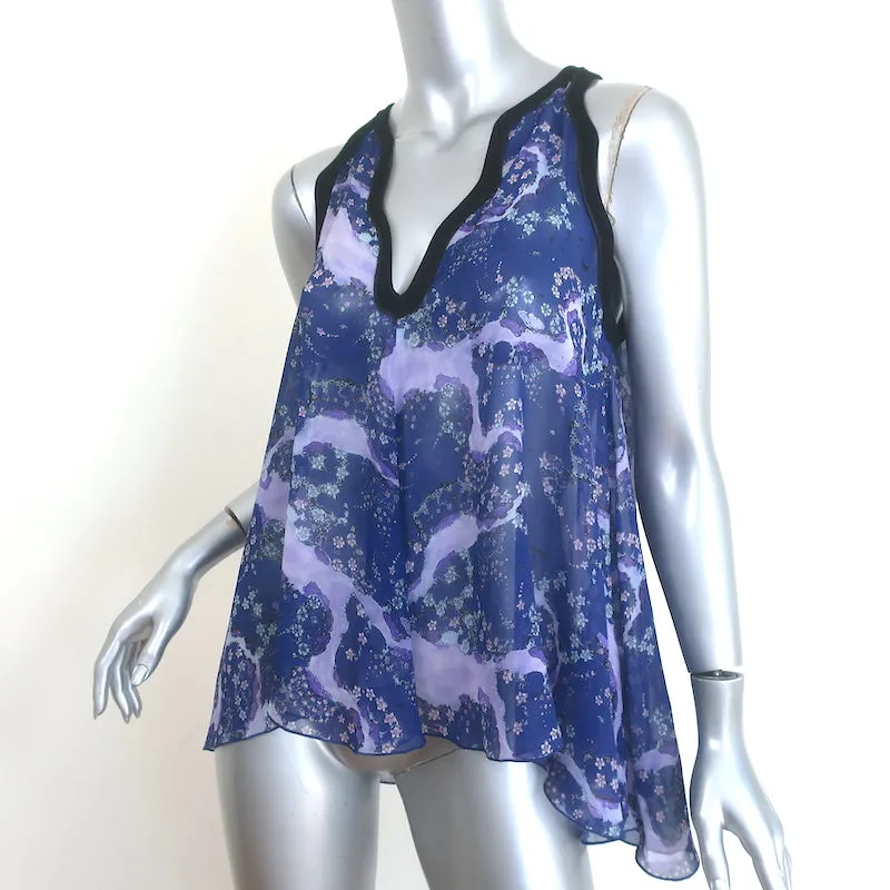 Giambattista Valli Haut trapèze sans manches Navy/Purple Imprimé floral en mousseline Taille 38