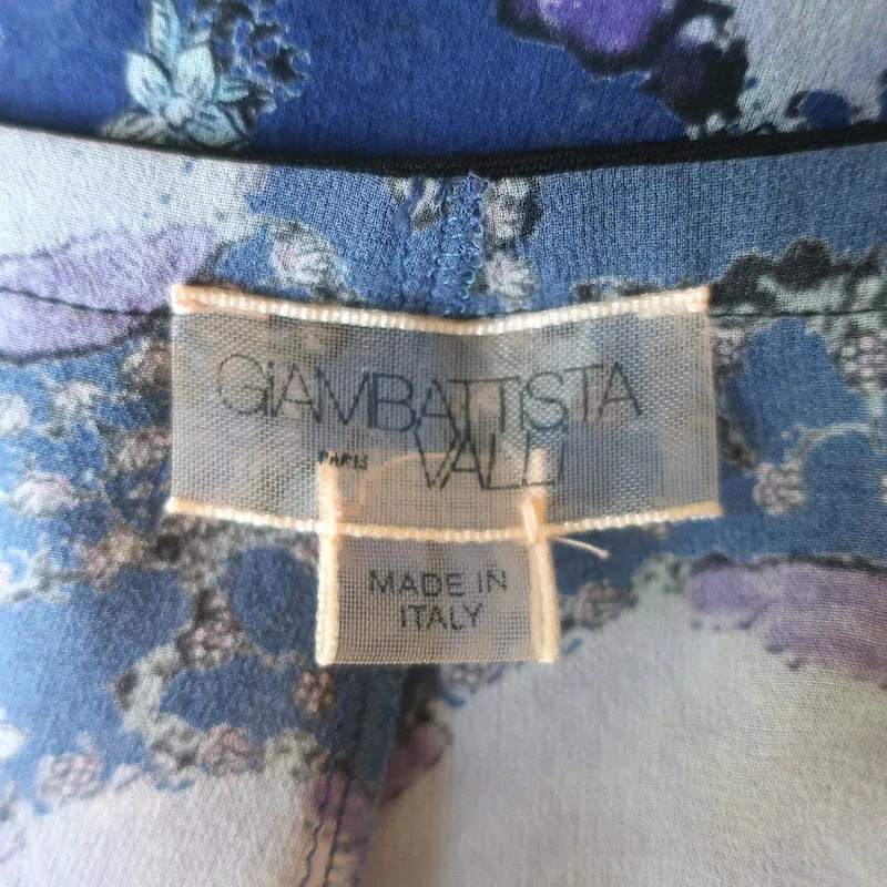 Giambattista Valli Haut trapèze sans manches Navy/Purple Imprimé floral en mousseline Taille 38