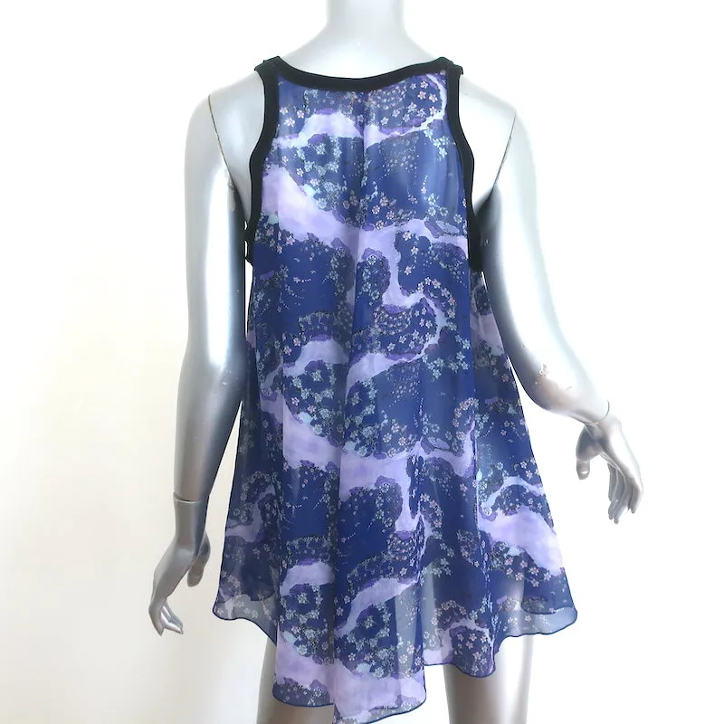 Giambattista Valli Haut trapèze sans manches Navy/Purple Imprimé floral en mousseline Taille 38