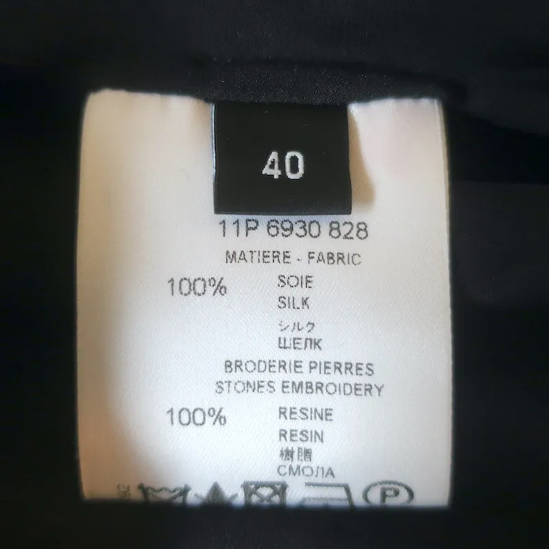 Givenchy Blouse en satin noir avec bijoux Taille 40 Sans manches