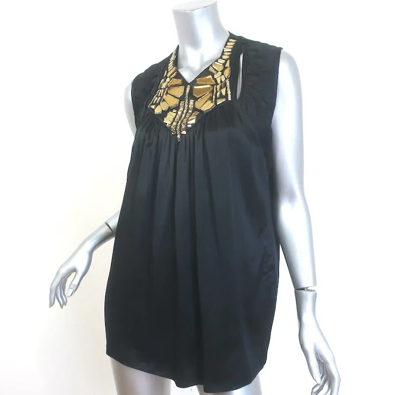 Givenchy Blouse en satin noir avec bijoux Taille 40 Sans manches