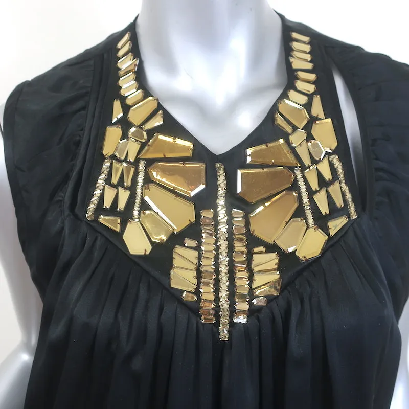 Givenchy Blouse en satin noir avec bijoux Taille 40 Sans manches