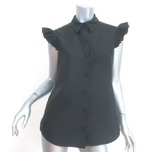 Harvey Faircloth Ruffle Sleeve Top Black Size 6 Button-Up Shirt