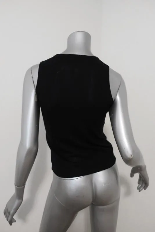 Herve Chapelier Haut Noir en Coton Tricoté Taille Petite Sans Manches