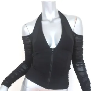 I.AM.GIA Diego Cold Shoulder Halter Top Black Ruched Mesh Size Small NEW