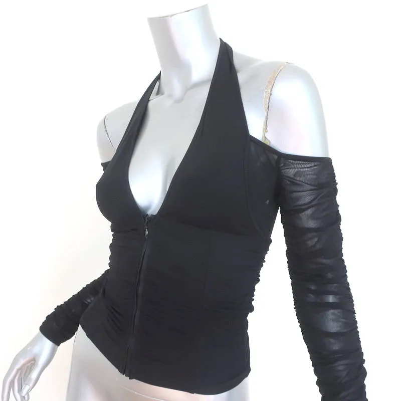I.AM.GIA Haut à bretelles cold shoulder noir en mesh ruché Taille S NEUF