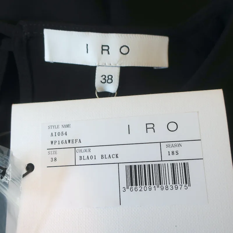 IRO Awefa Blouse asymétrique noire avec découpes en crêpe Taille 38 Haut à manches longues NEUF