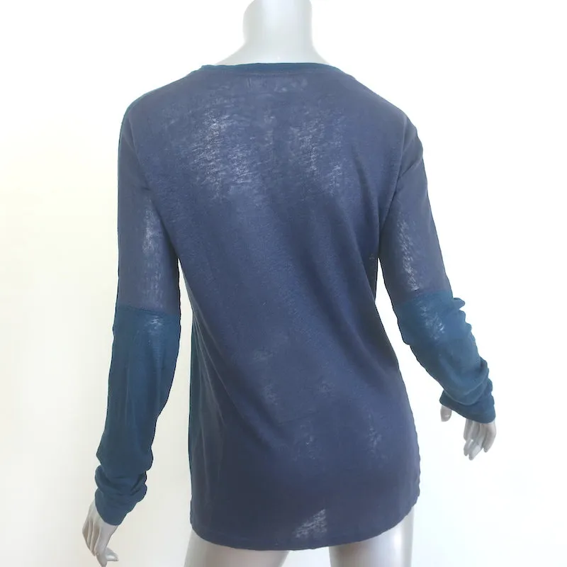 IRO JEANS T-shirt manches longues bicolore Laurene en lin bleu marine Taille S