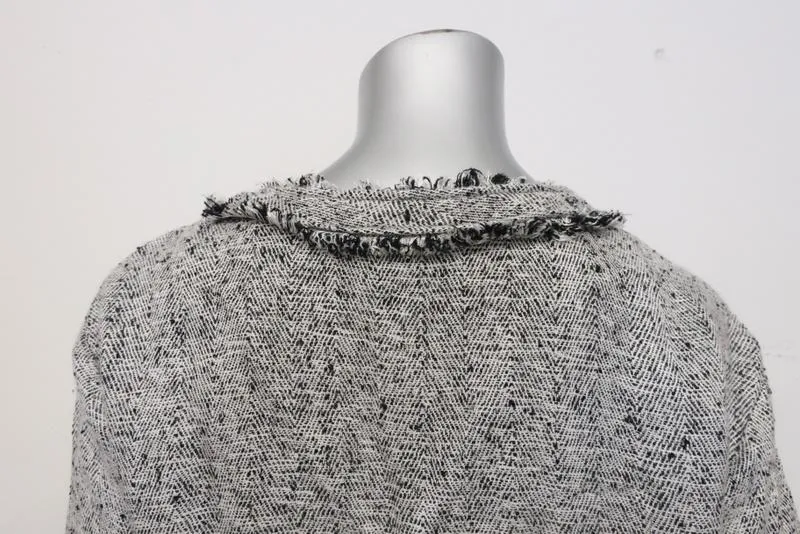IRO Top Bardy Blanc/Noir en Tweed Bouclé Effiloché Taille 36