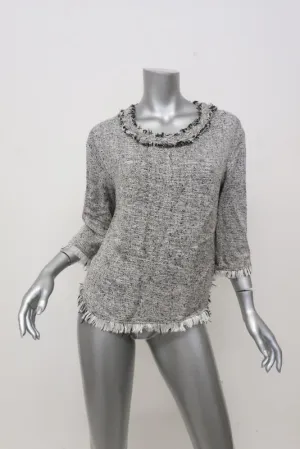 IRO Top Bardy White/Black Frayed Boucle Tweed Size 36