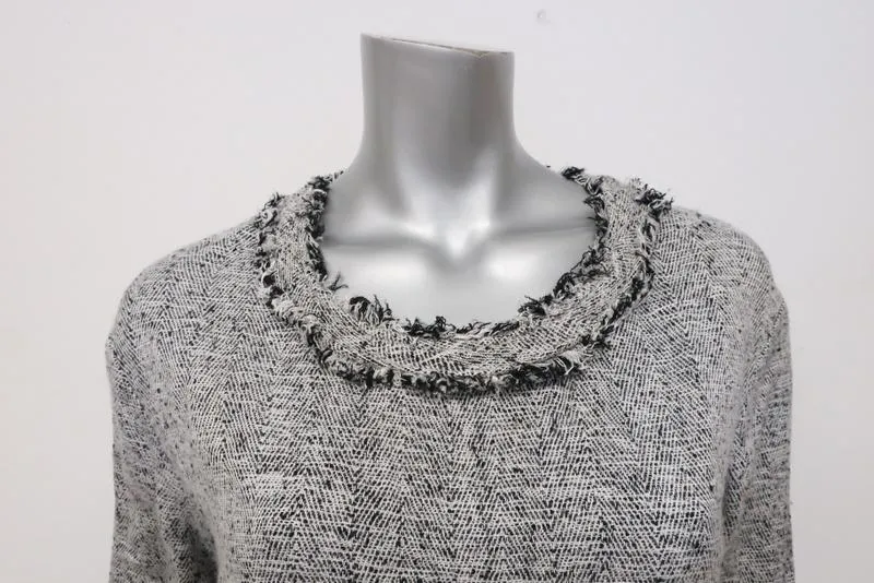 IRO Top Bardy Blanc/Noir en Tweed Bouclé Effiloché Taille 36