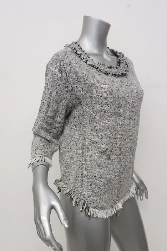 IRO Top Bardy Blanc/Noir en Tweed Bouclé Effiloché Taille 36
