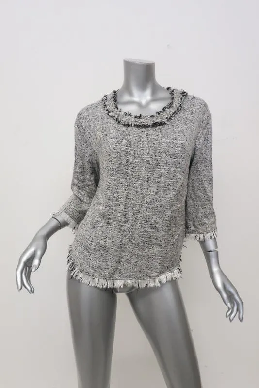 IRO Top Bardy Blanc/Noir en Tweed Bouclé Effiloché Taille 36
