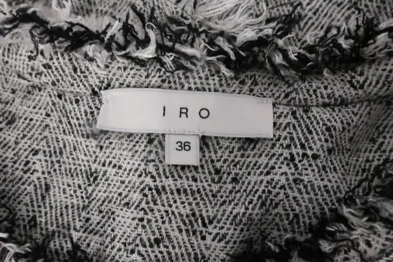 IRO Top Bardy Blanc/Noir en Tweed Bouclé Effiloché Taille 36