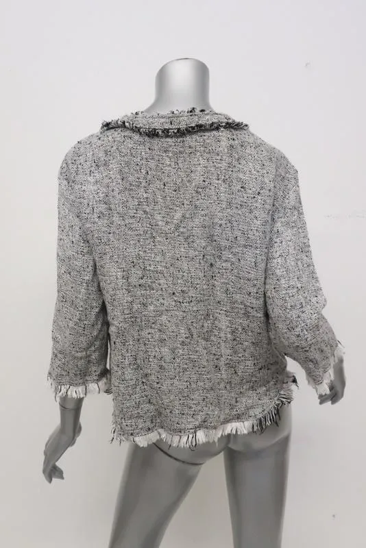 IRO Top Bardy Blanc/Noir en Tweed Bouclé Effiloché Taille 36