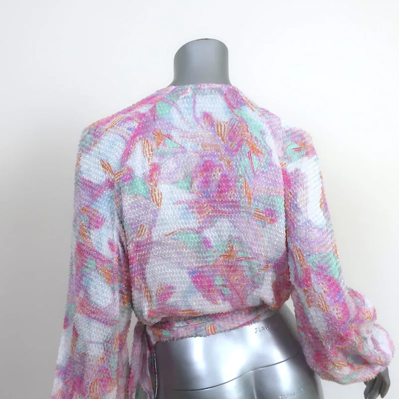 Blouse IRO Wrap Freddi Rose/Blanc Jacquard Imprimé Taille 34 Haut à Manches Longues