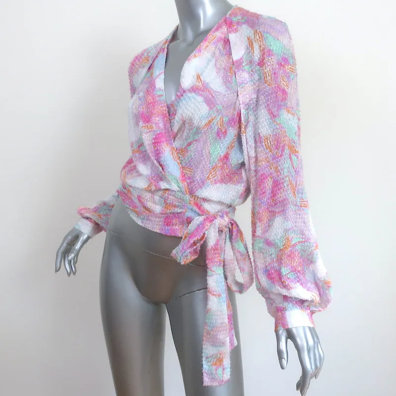 Blouse IRO Wrap Freddi Rose/Blanc Jacquard Imprimé Taille 34 Haut à Manches Longues