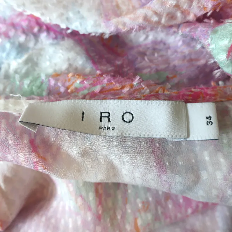 Blouse IRO Wrap Freddi Rose/Blanc Jacquard Imprimé Taille 34 Haut à Manches Longues