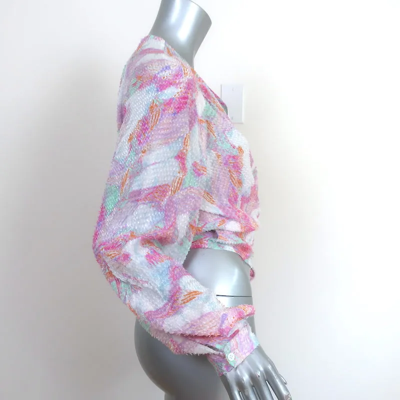 Blouse IRO Wrap Freddi Rose/Blanc Jacquard Imprimé Taille 34 Haut à Manches Longues