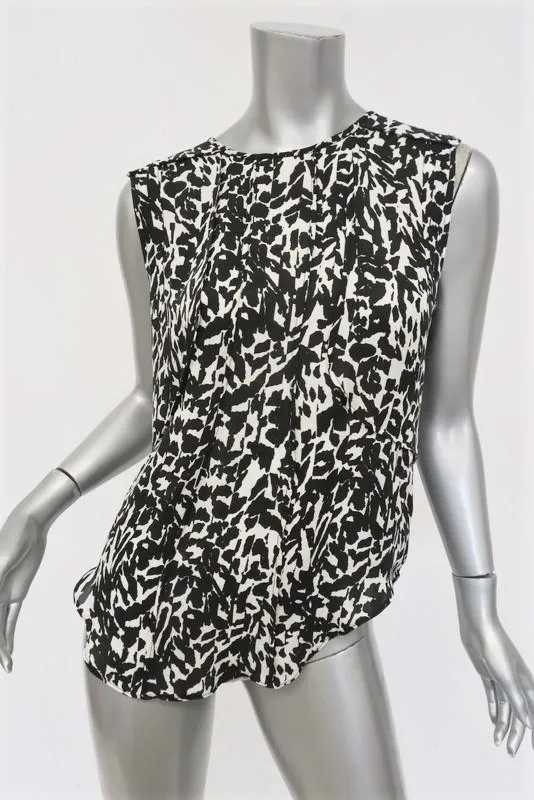 Isabel Marant Blouse Mousse Blanc/Noir Imprimé Léopard Soie Taille 42 Haut Sans Manches