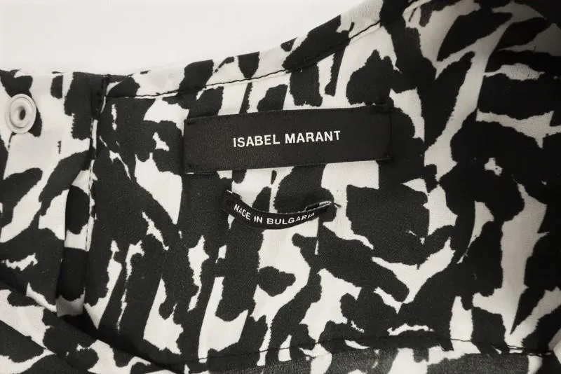 Isabel Marant Blouse Mousse Blanc/Noir Imprimé Léopard Soie Taille 42 Haut Sans Manches