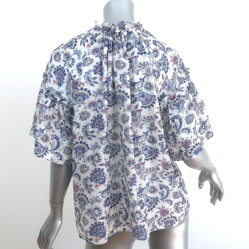 Blouse Isabel Marant Nes Blanc/Bleu Imprimé Paisley Soie Taille 42 Manches Courtes Haut