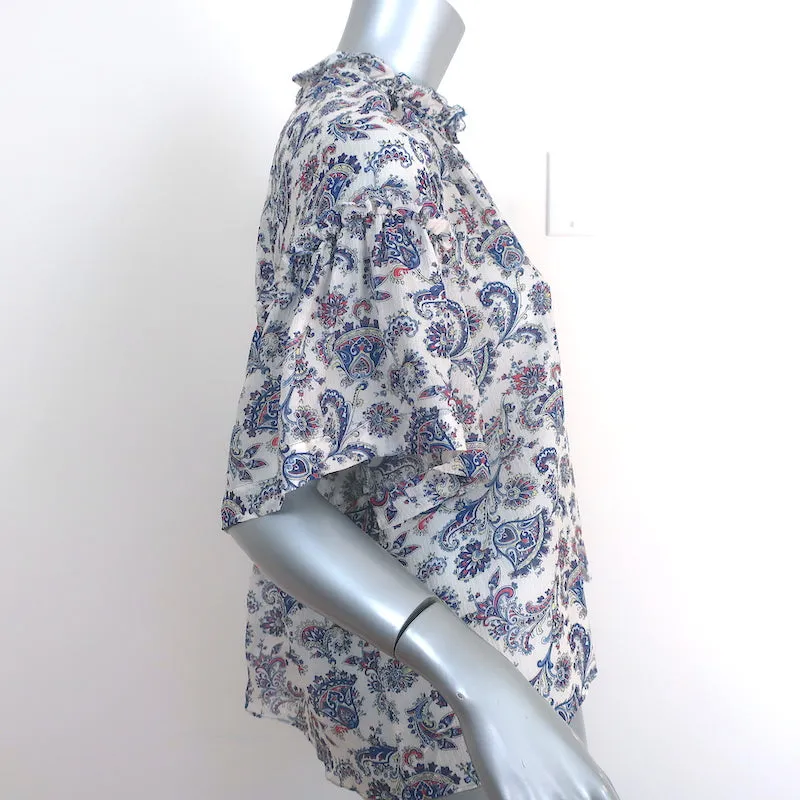 Blouse Isabel Marant Nes Blanc/Bleu Imprimé Paisley Soie Taille 42 Manches Courtes Haut