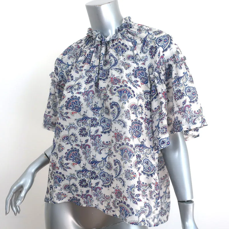 Blouse Isabel Marant Nes Blanc/Bleu Imprimé Paisley Soie Taille 42 Manches Courtes Haut