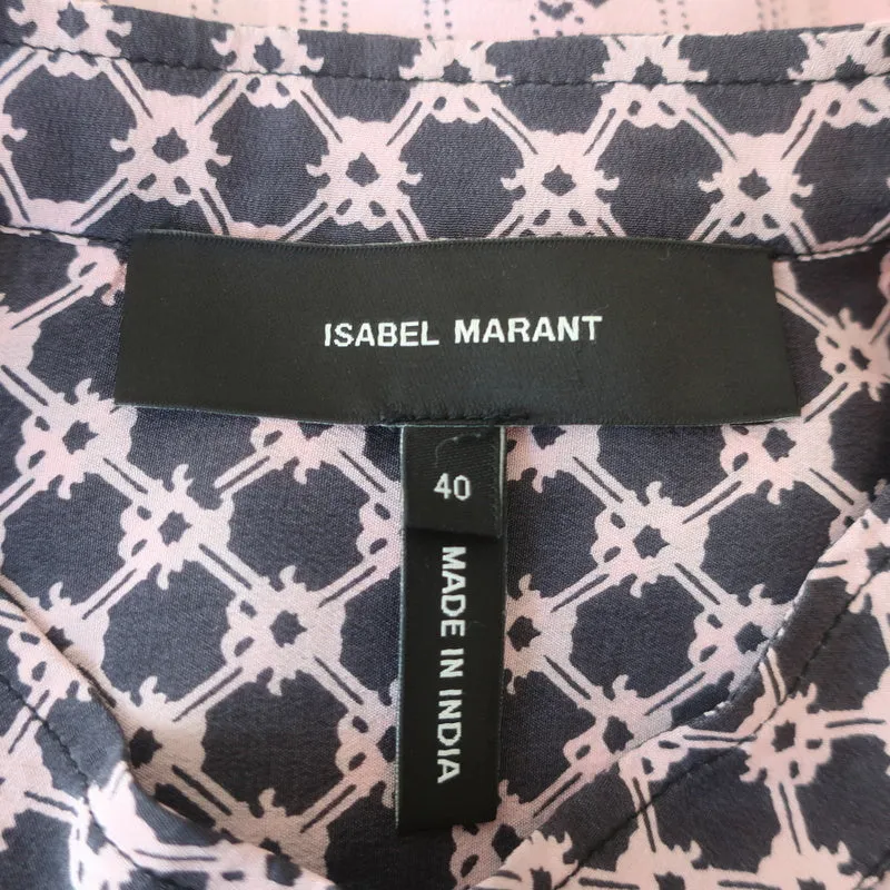 Isabel Marant Blouse à manches longues en soie rayée rose avec contrastes taille 40