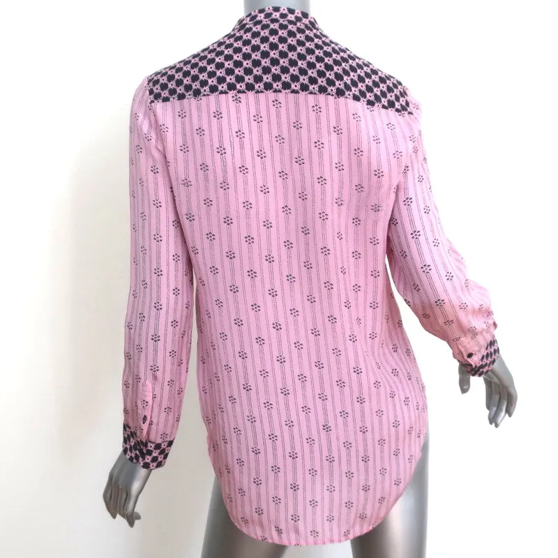 Isabel Marant Blouse à manches longues en soie rayée rose avec contrastes taille 40