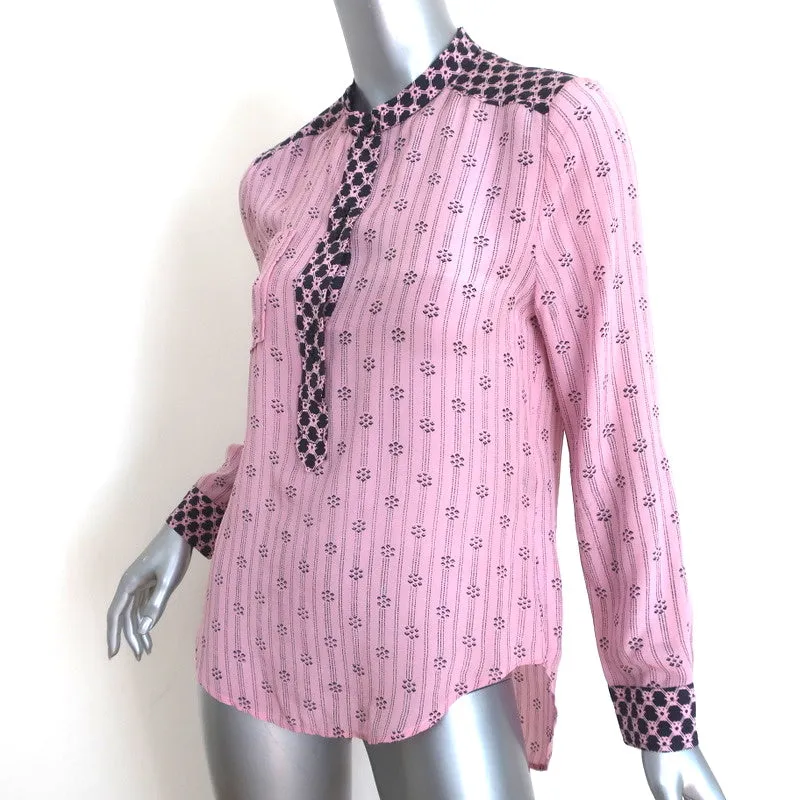Isabel Marant Blouse à manches longues en soie rayée rose avec contrastes taille 40