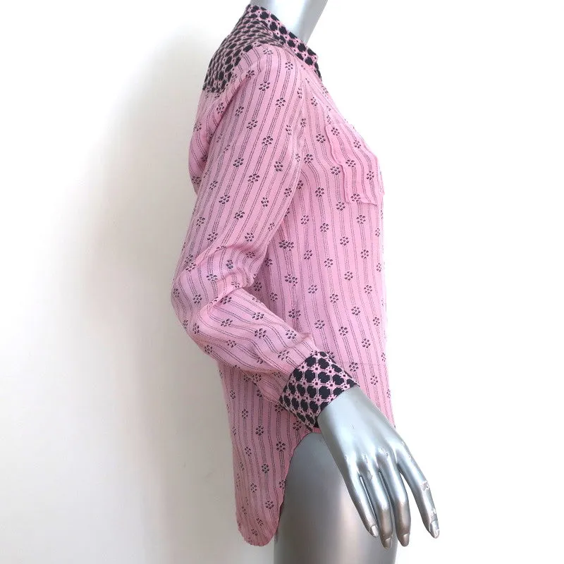 Isabel Marant Blouse à manches longues en soie rayée rose avec contrastes taille 40