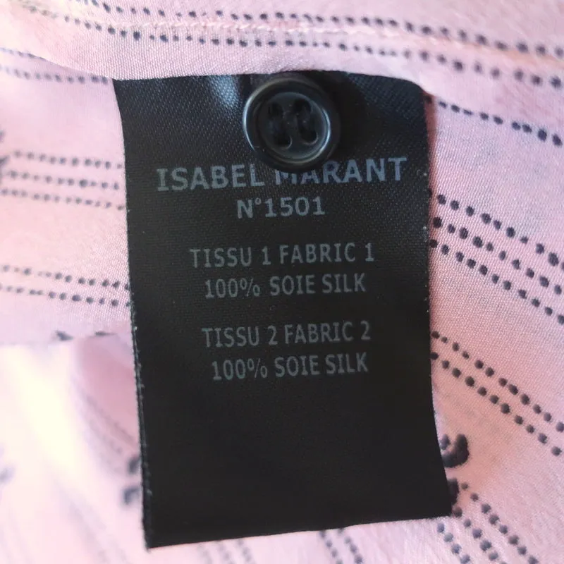 Isabel Marant Blouse à manches longues en soie rayée rose avec contrastes taille 40