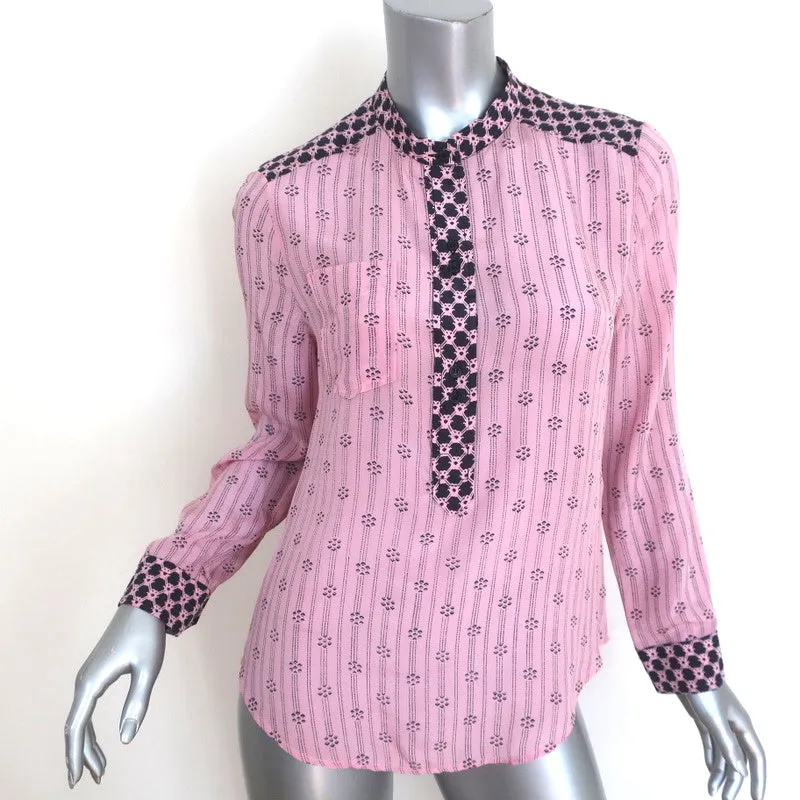 Isabel Marant Blouse à manches longues en soie rayée rose avec contrastes taille 40