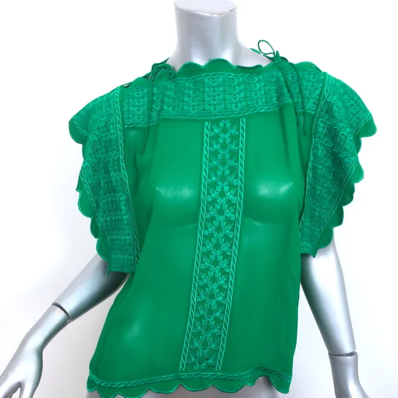 Isabel Marant Etoile Blouse Audrina Verte en Crêpe Brodé Taille 36