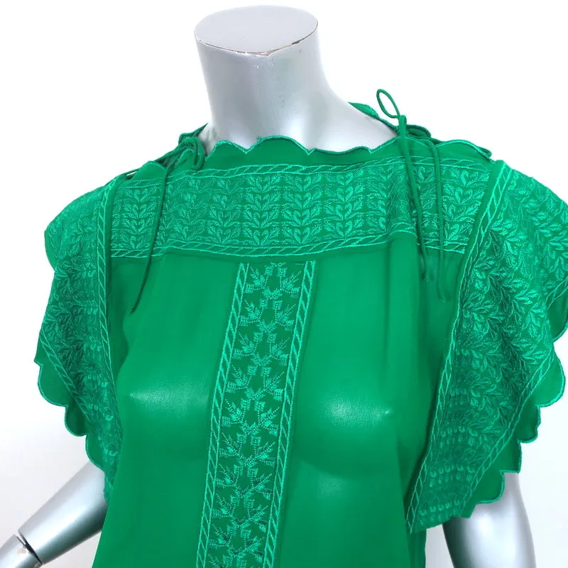 Isabel Marant Etoile Blouse Audrina Verte en Crêpe Brodé Taille 36
