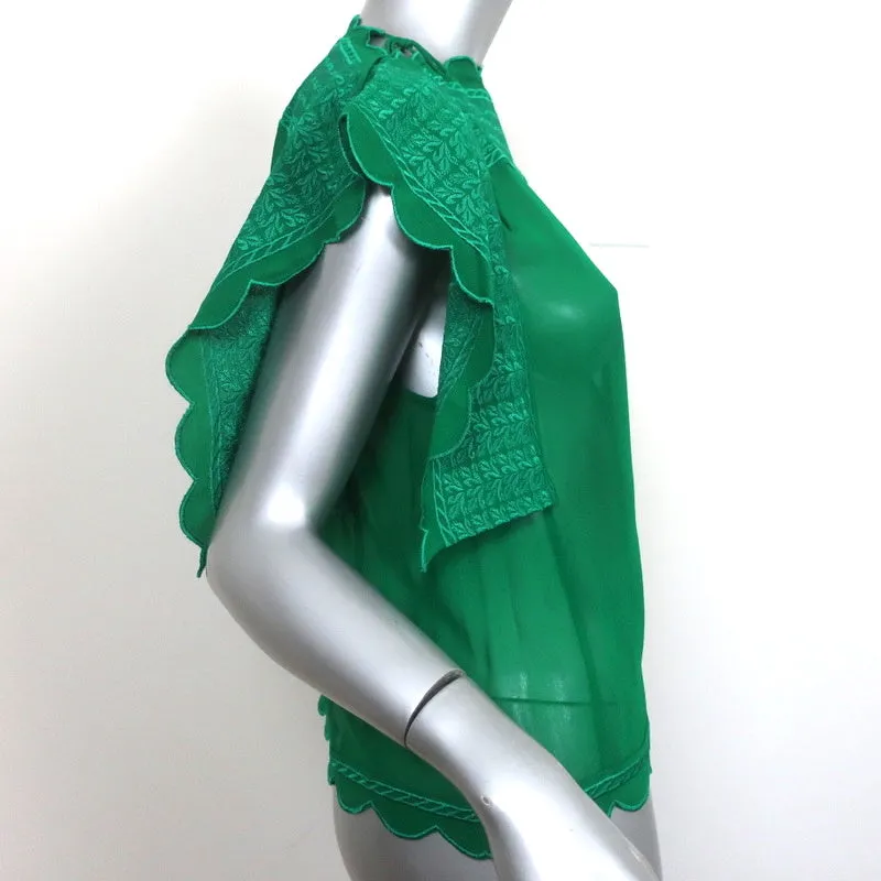 Isabel Marant Etoile Blouse Audrina Verte en Crêpe Brodé Taille 36