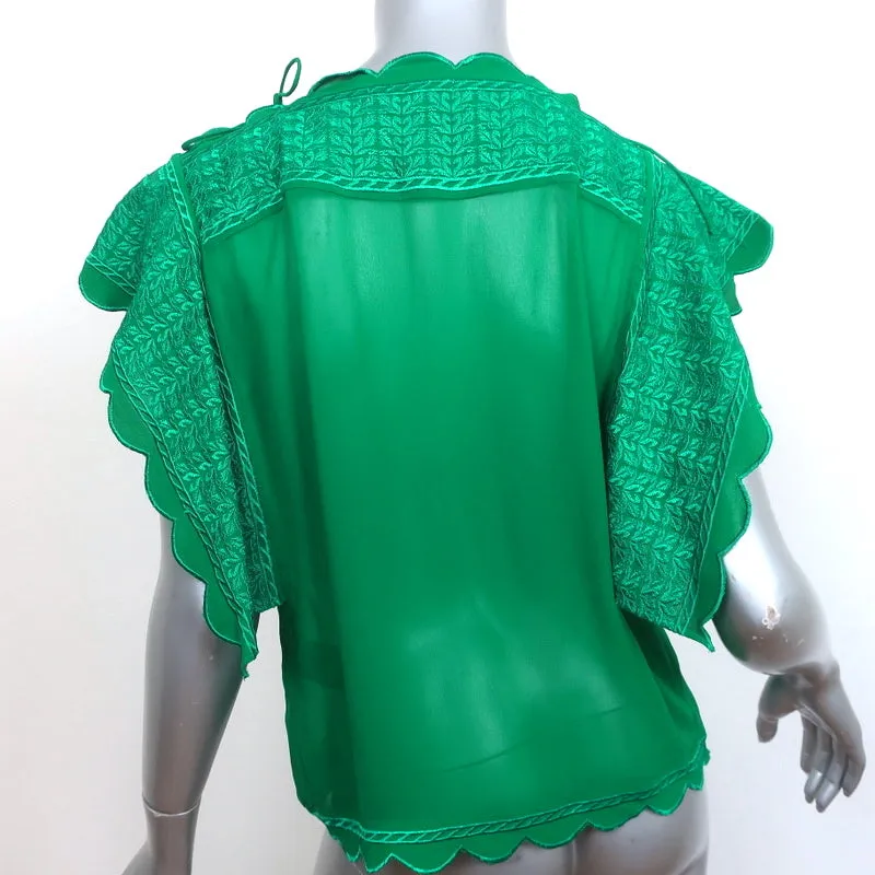 Isabel Marant Etoile Blouse Audrina Verte en Crêpe Brodé Taille 36