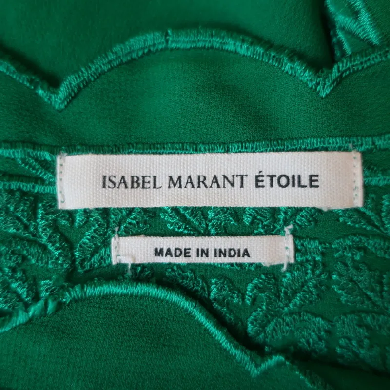 Isabel Marant Etoile Blouse Audrina Verte en Crêpe Brodé Taille 36