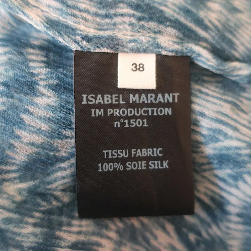 Isabel Marant Etoile Blouse Zinya Bleu Imprimé Chiffon Taille 38 Haut à Manches Longues