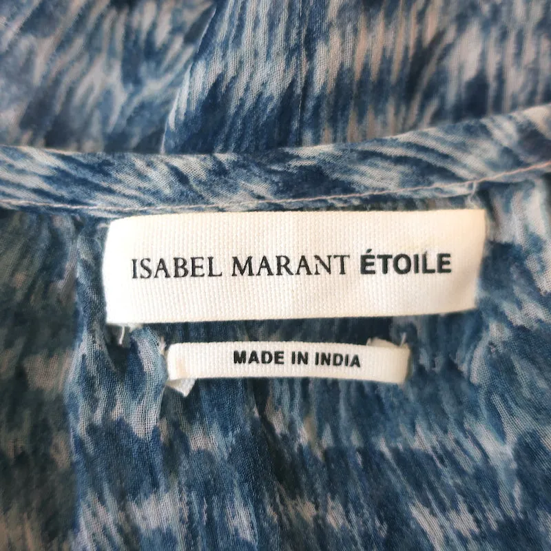 Isabel Marant Etoile Blouse Zinya Bleu Imprimé Chiffon Taille 38 Haut à Manches Longues