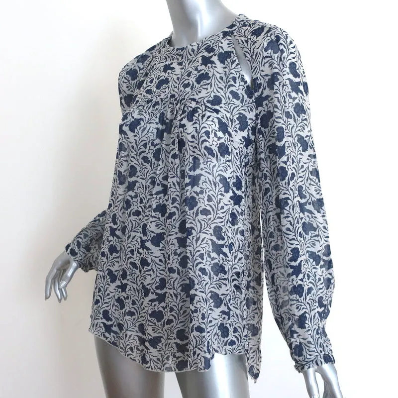 Isabel Marant Etoile Blouse à Découpes Presley Imprimé Fleuri Bleu Chiffon Taille 38