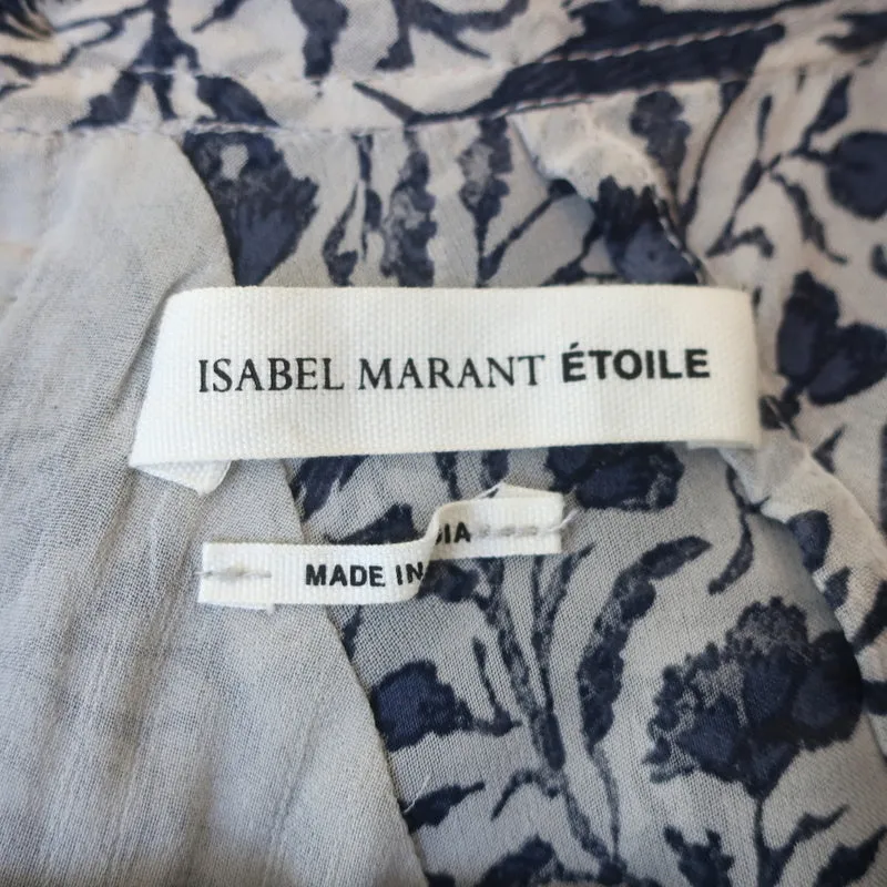 Isabel Marant Etoile Blouse à Découpes Presley Imprimé Fleuri Bleu Chiffon Taille 38