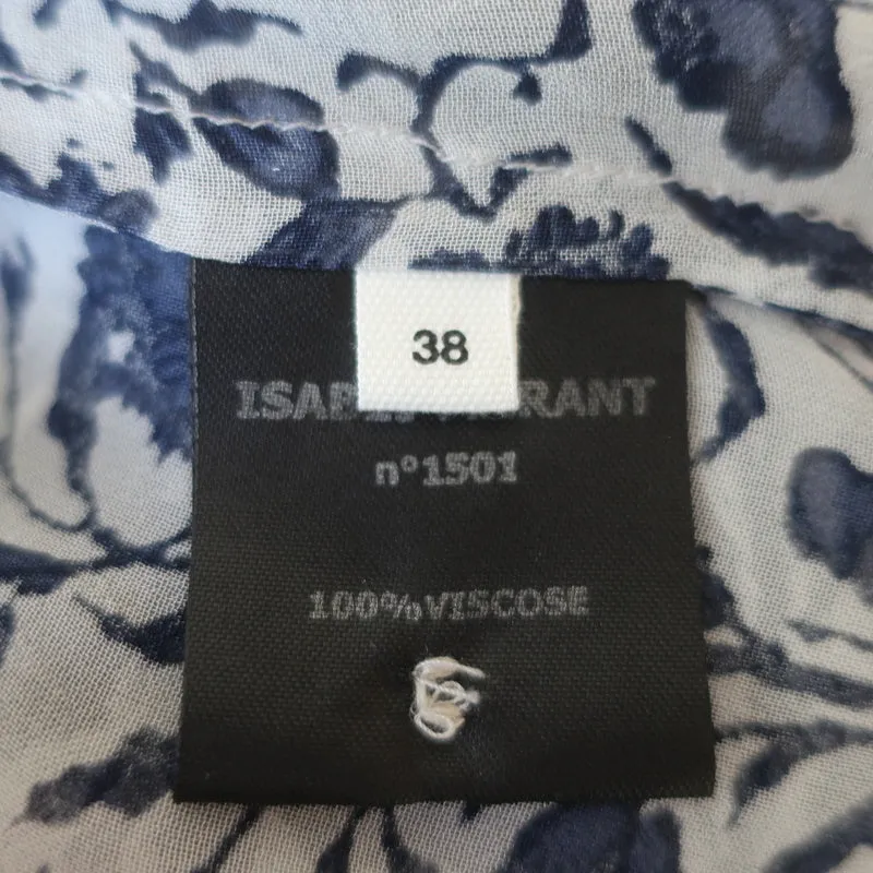 Isabel Marant Etoile Blouse à Découpes Presley Imprimé Fleuri Bleu Chiffon Taille 38