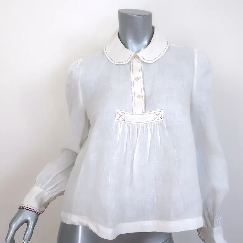 Isabel Marant Etoile Daloa Blouse à Col Crème en Lin Taille 38 Haut à Manches Longues
